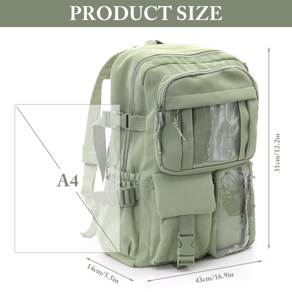 Zibuyu Korean School Bag for Girls with Multi Pocket Storage and Waterproof Nylon | 30x40cm Mint Green Backpack