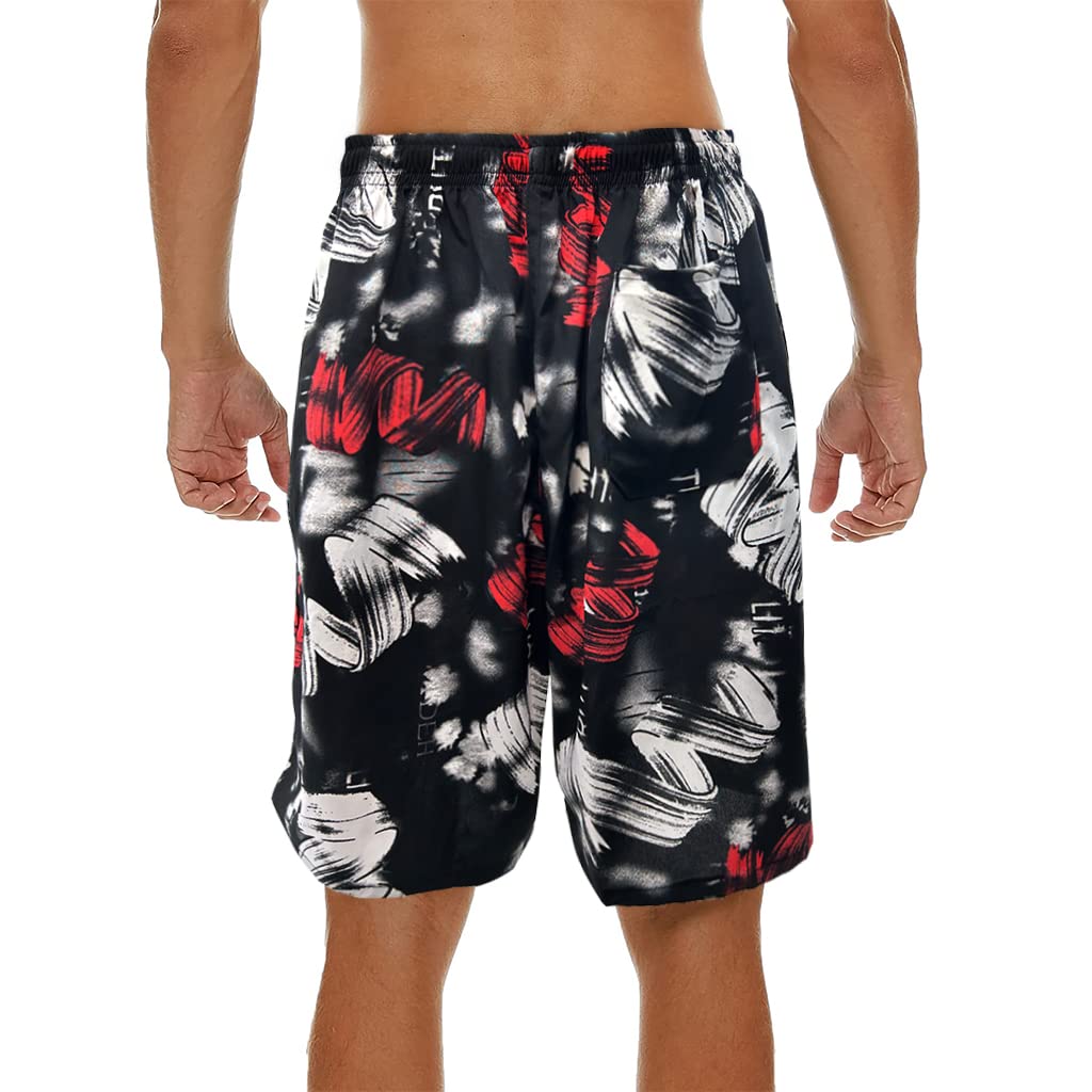 Proberos® Swimming Trunk for Men with Pockets, Black Print Quick Dry Beach Trunk, Multi Functional Sport Shorts for Swimming Running Outdoor Sports (65-90kg)