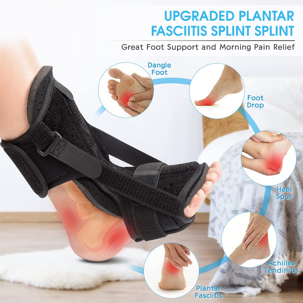 HANNEA® Plantar Fasciitis Splint Plantar Fasciitis Heel Support for Man & Women Pain Relief Plantar Fasciitis Adjustable Foot Splint Massage Ball, Fasten Strap, 2 Arch Pad, Drawstring Pouch