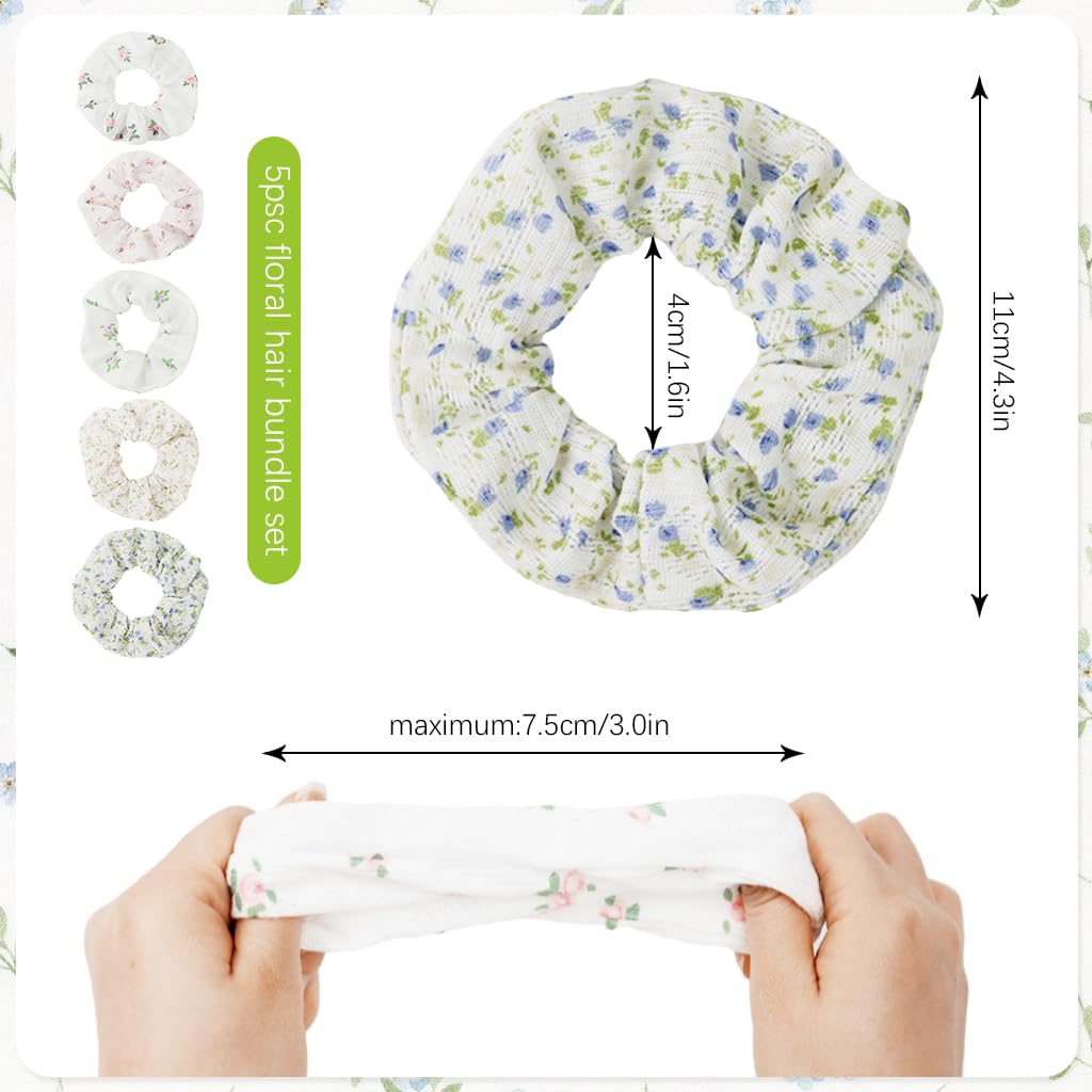 ZIBUYU Floral Hair Scrunchies for Women with Elastic Rubber Band and Soft Cloth | 5Pcs Set
