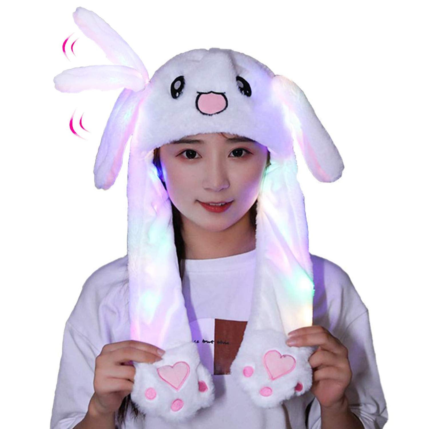 PATPAT Glowing Cute Plush Bunny Cap, Rabbit Hat with Moving Ear Bunny Hat Cap for Kids,Birthday Gift