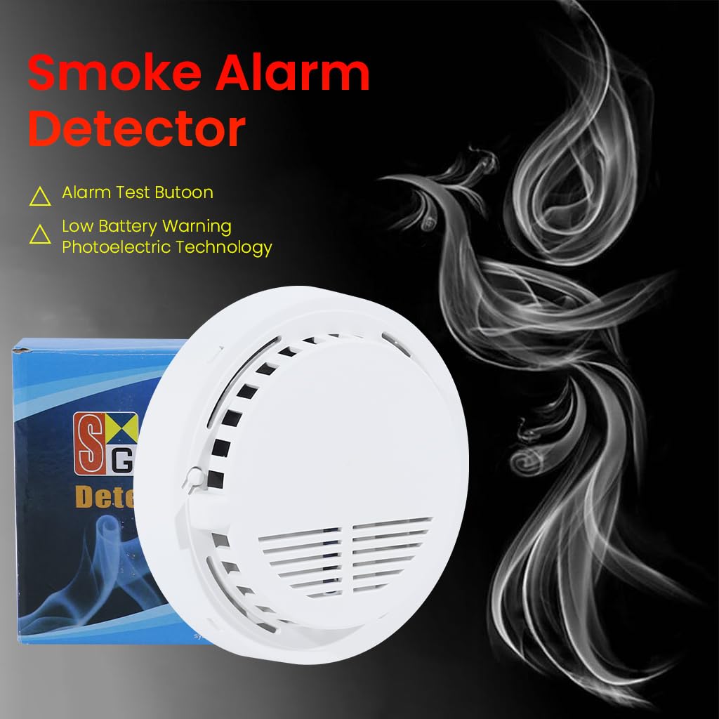 HASTHIP® Smoke Detector Smoke Alarm Fire Alarm with Photoelectric Sensor, 85dB High Decibel Smoke Alarm with Flashing Light Alarm for Home, Office, Kitchen Battery Operated (Battery Not Included)