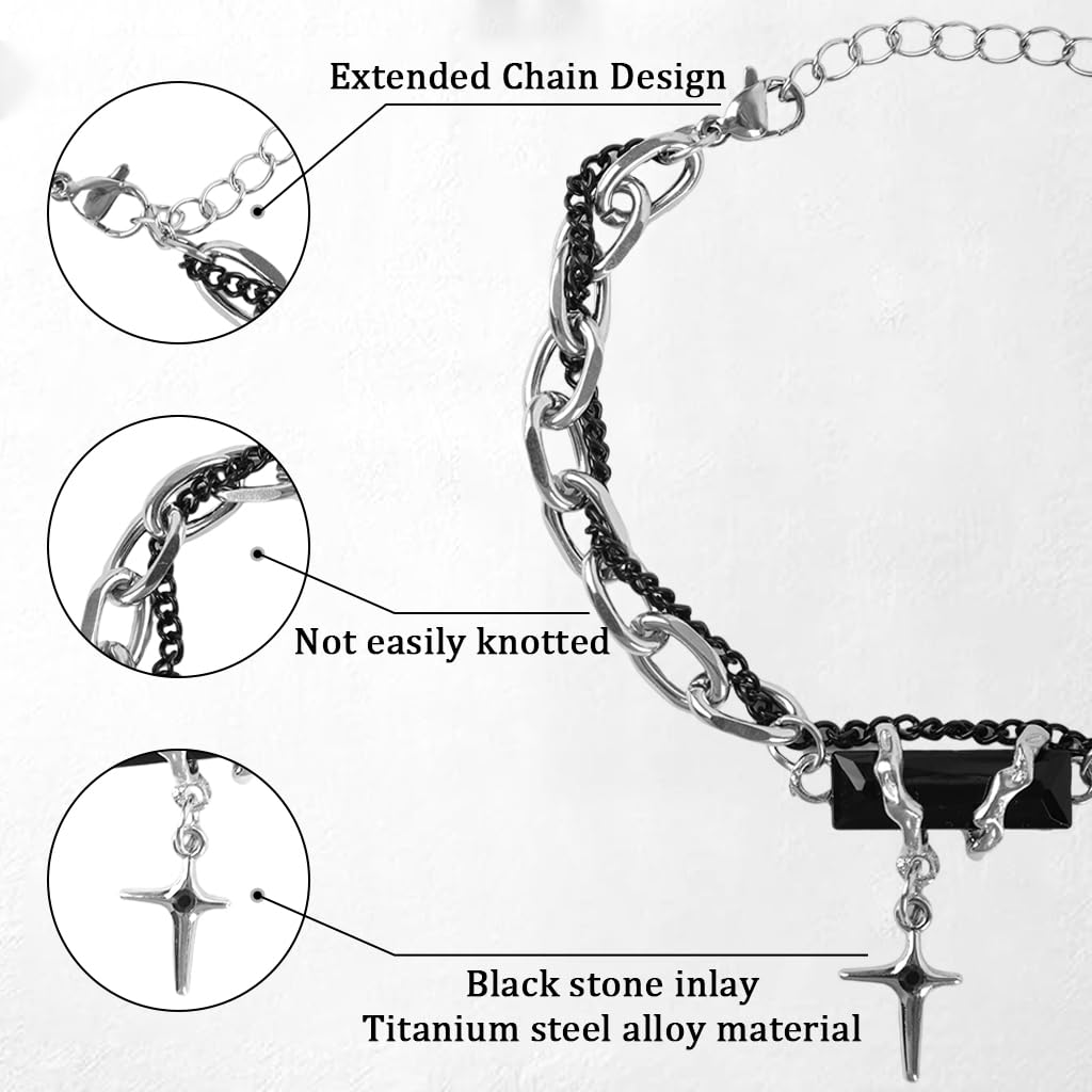 PROBEROS Bracelet for Men with Cross Pendant and Interwoven Chain 18+5cm | Titanium Steel