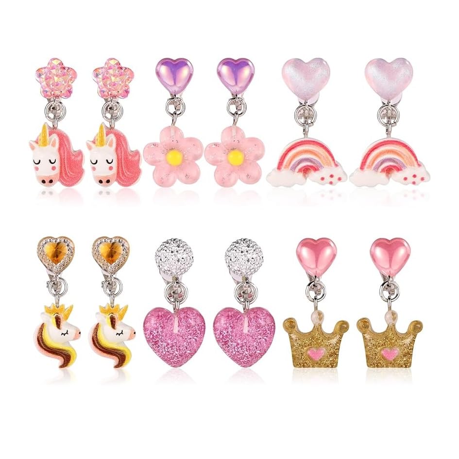 MAYCREATE® 7 Pairs Earinging for Girls Stylish Clip On Earrings for Non Pierced Ears Kids