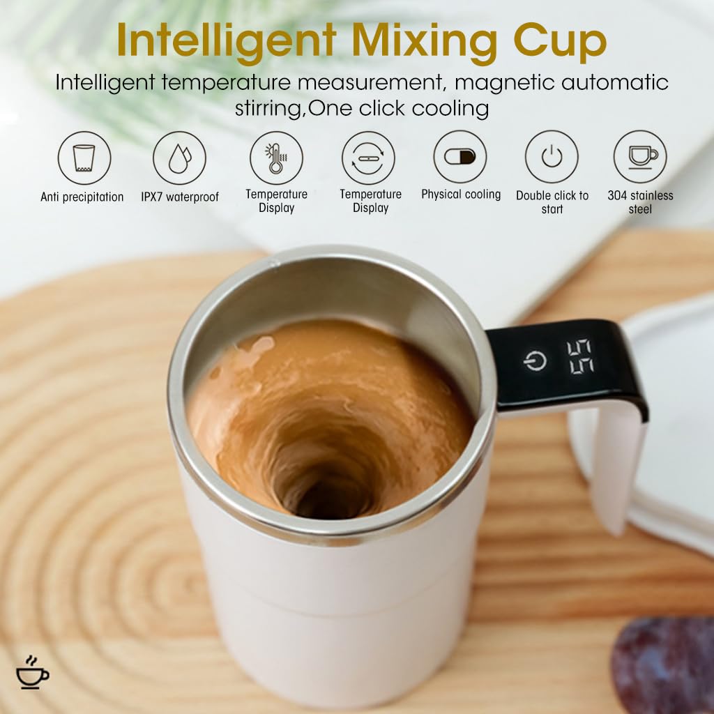 Zeitel Self Stirring Mug for Coffee and Tea with 380ml Capacity and Magnetic Mixer | 304 Stainless Steel Rechargeable Cup