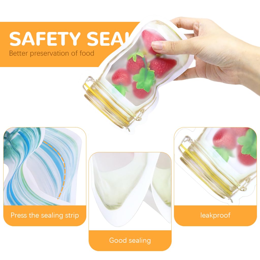 ZIBUYU Ziplock Bags for Fridge with Leak Proof Closure 15pcs Mason Jar Shape PE Containers | 3 Sizes for Snacks and Kitchen Storage