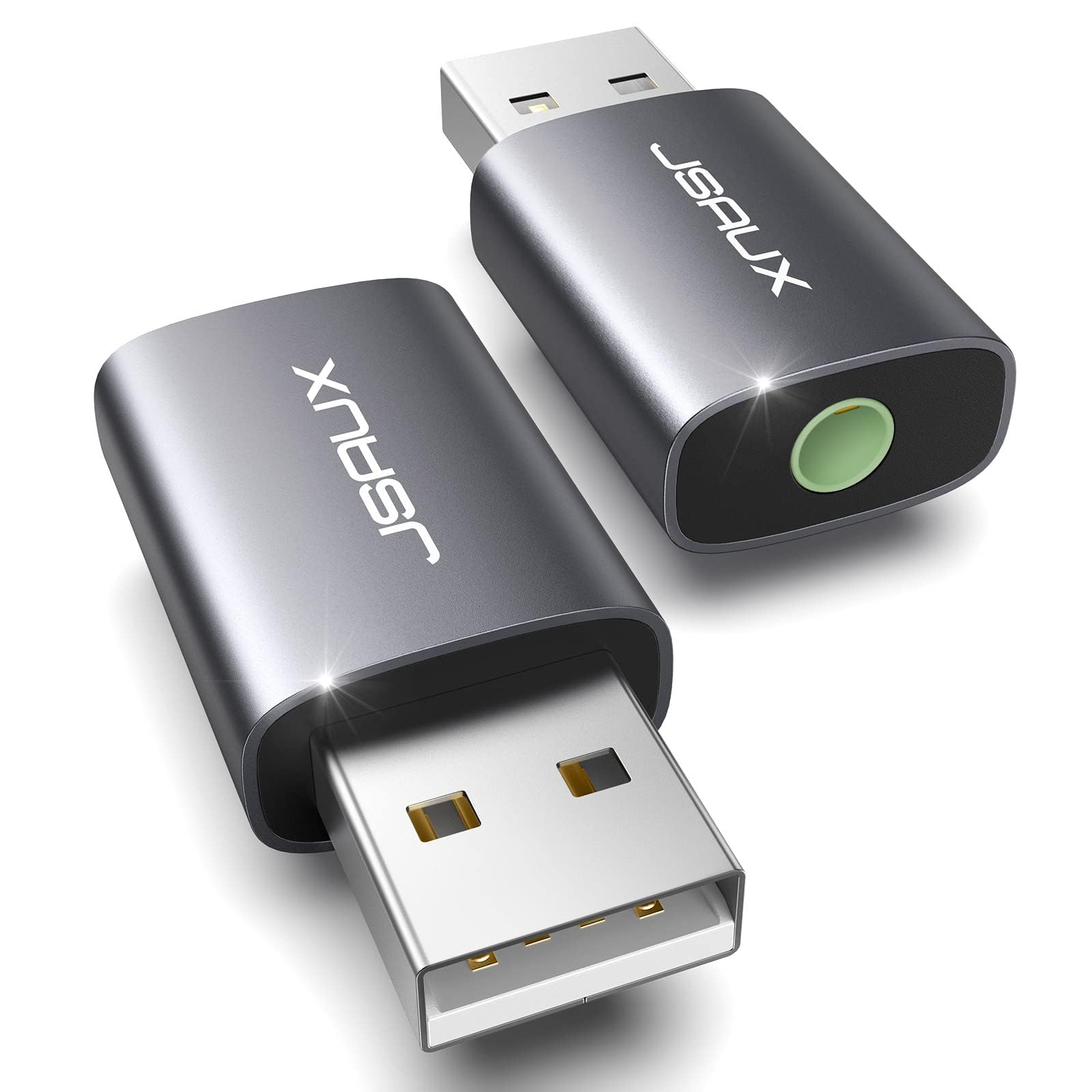 JSAUX USB Sound Card for PC and Laptop with Advanced Audio Chip | 2 Pack Plug and Play Adapter