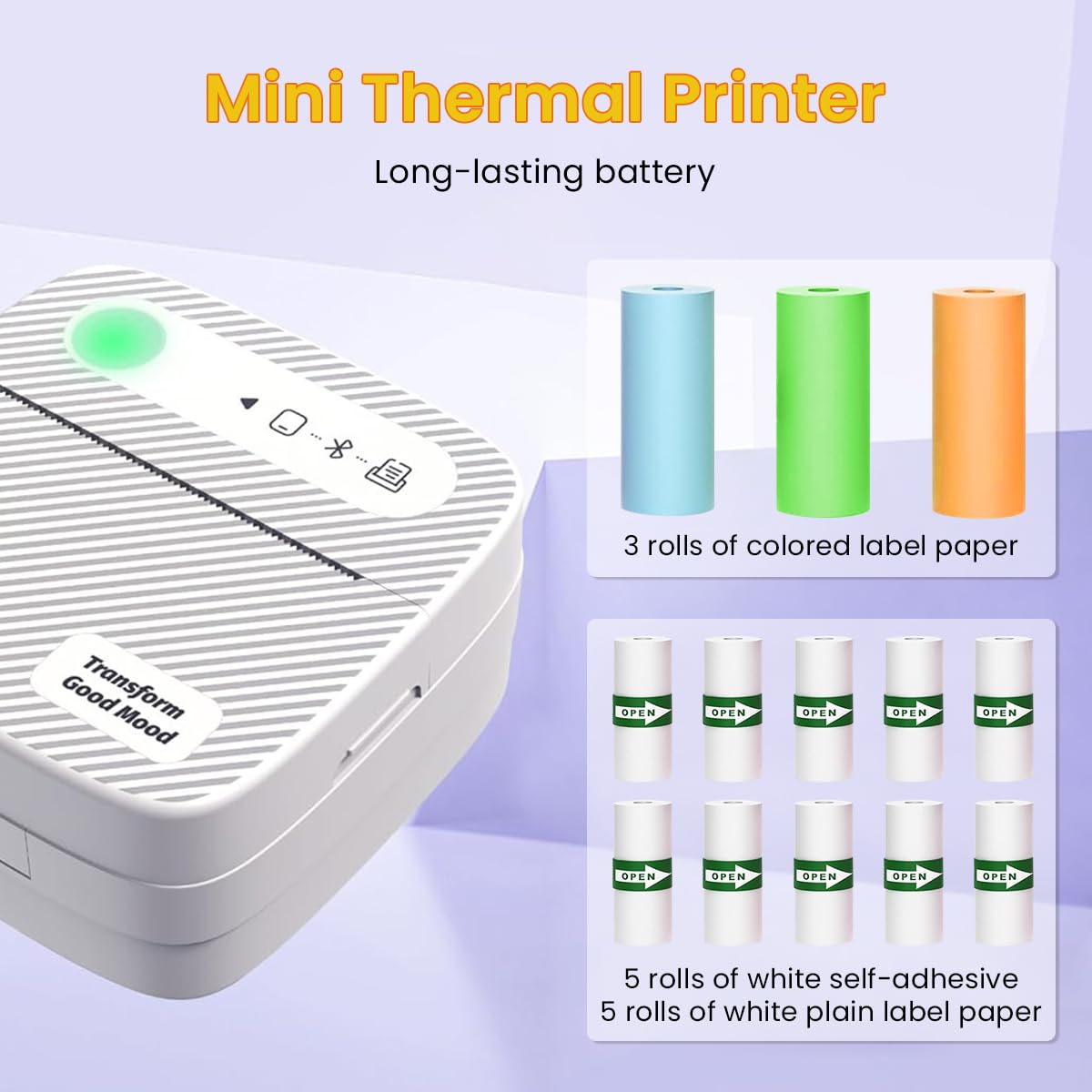ZEITEL Thermal Label Printer for Android & iOS with Bluetooth Connectivity and 13 Rolls | Portable Sticker and Note Printing