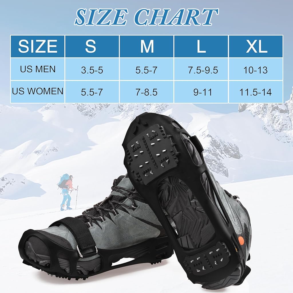 Proberos® 1 Pair Ice Cleats for Shoes 24 Manganese Steel Spikes Design Ultra Strong Traction Anti-skid Ice Cleats with Fasten Straps Ice Cleats Outdoor Ice Cleats for Walking, Trekking, Hiking, M