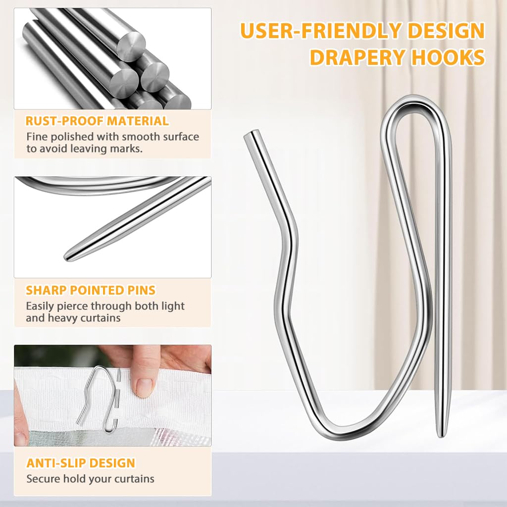 HASTHIP Curtain Hooks for Pleated Drapes featuring Uniform Pleat Design and 100Pcs Set | 1.25 in Heavy Duty Hooks