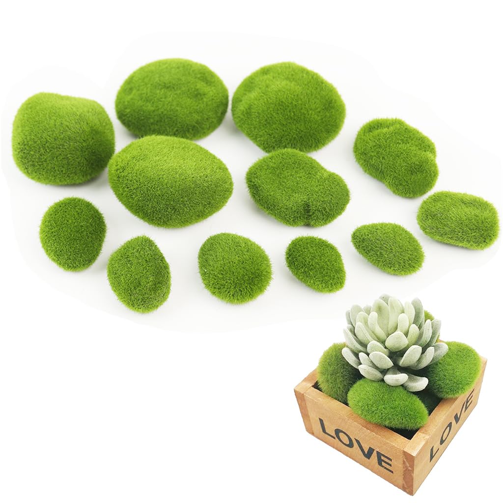 HASTHIP Artificial Moss Rocks for Plant Pots featuring 12pcs Lifelike Green Cobblestones | Decorative Faux Moss Stones for Indoor and Outdoor Décor