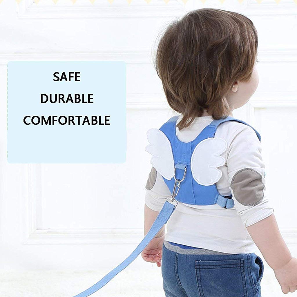 SNOWIE SOFT® Baby Safety Walking Harness, Child Toddler Anti-Lost Belt Harness Reins with Leash Kids Assistant Strap Angel Wings Travel Haress for 1-3 Years Boys and Girls (Blue)