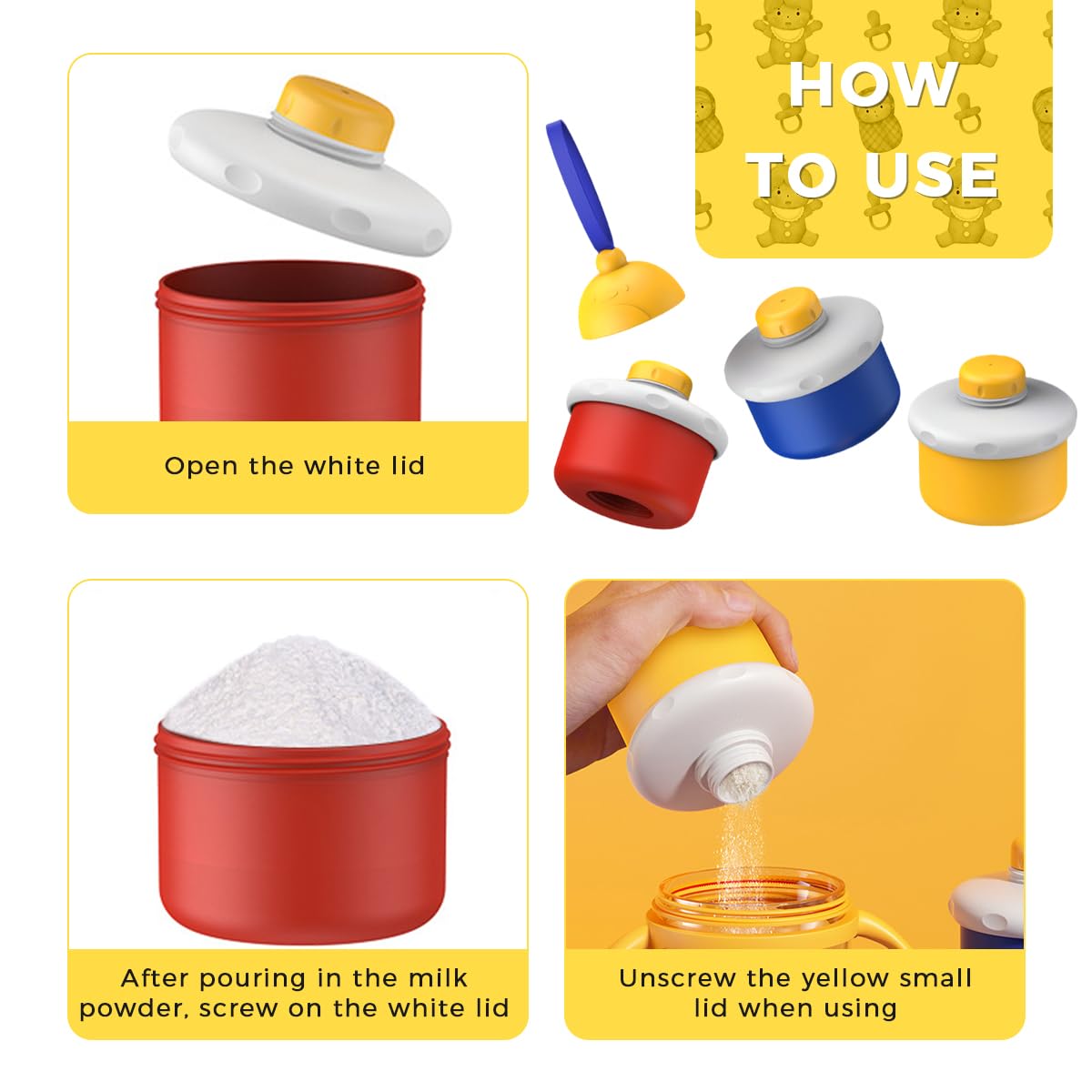 SNOWIE SOFT Baby Formula Containers Set for Travel with Pour Nozzle & Seal Cap | 3pcs 50g Food Grade PP Stackable Dispensers