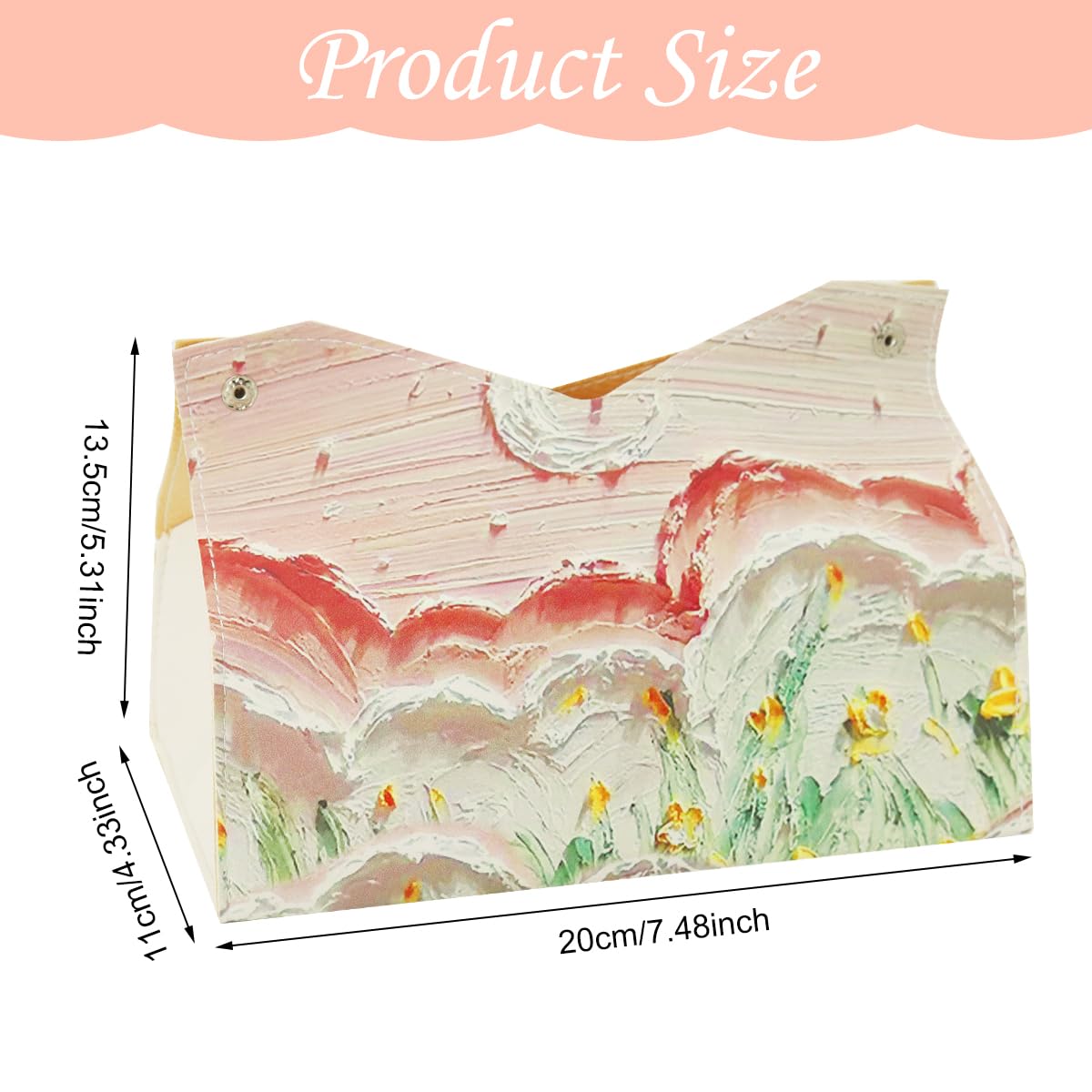 HASTHIP® Car Tissue Box Tissue Paper Box PU Pink Floral Print Face Tissue Box Holder High Class Tissue Box Holder for Living Room, Office, Car, 19x14cm