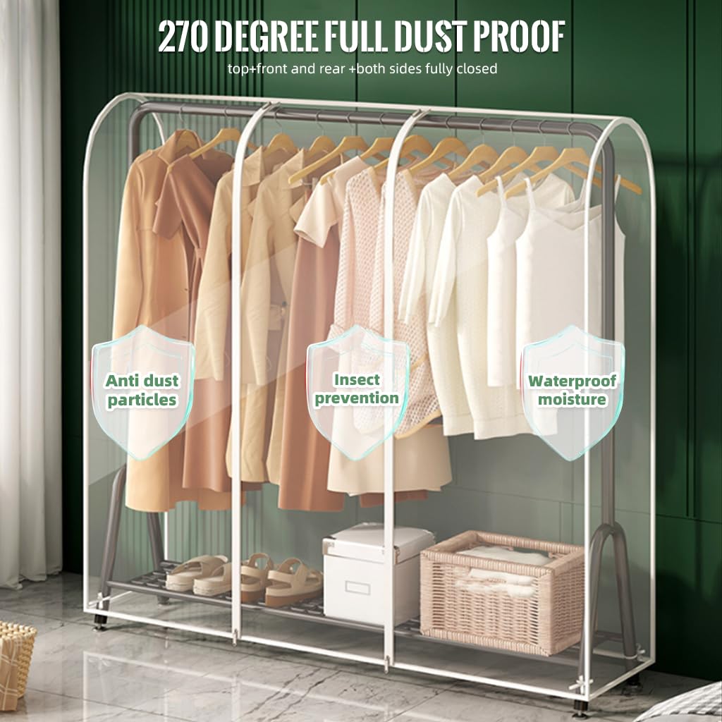 Supvox Garment Rack Cover for Clothing Storage with Zip Up Design 130x50x150cm PEVA Transparent Protection