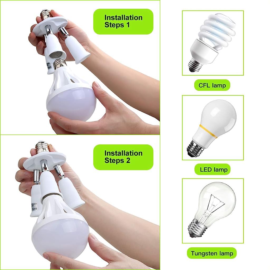 ELEPHANTBOAT B22 to E27 Bulb Converter with 3 Head Rotatable Socket 180W Total Power | Easy Installation