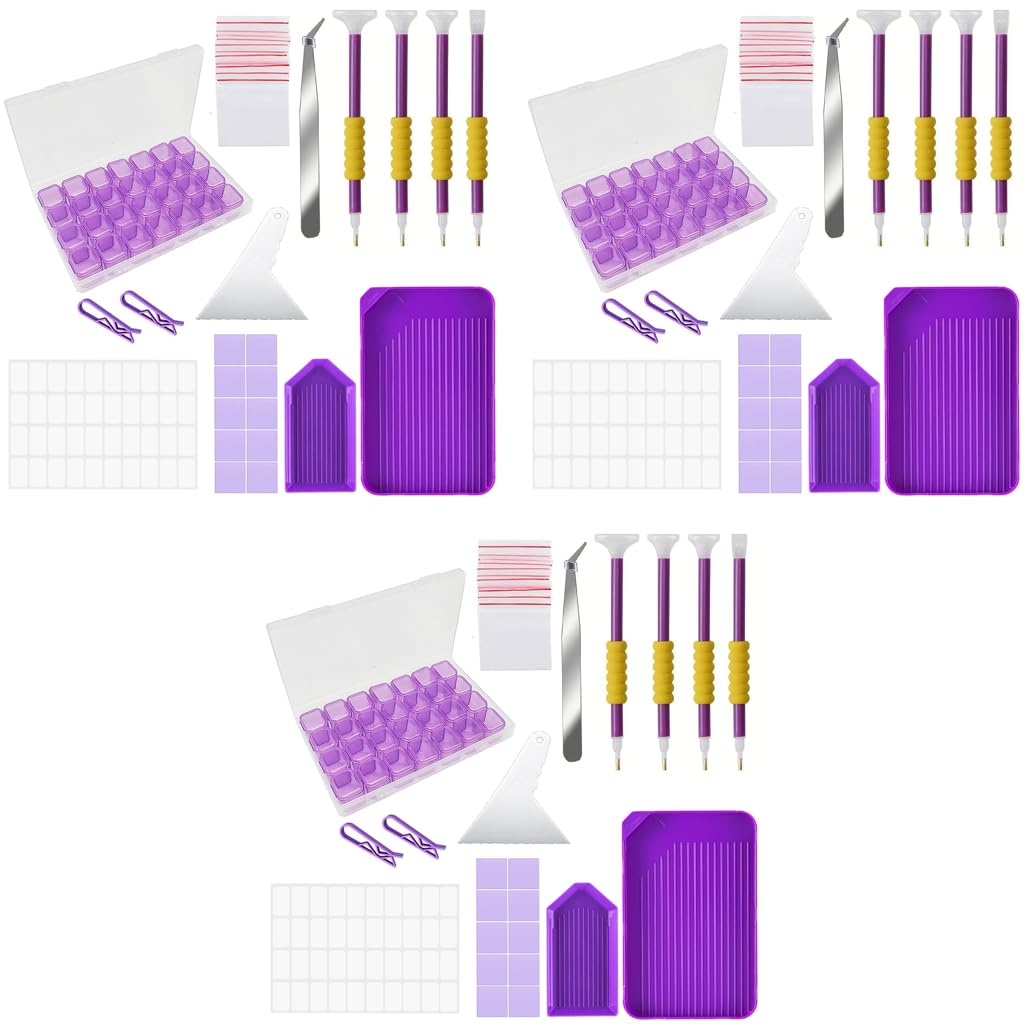 HASTHIP® 46PCS 5D DIY Diamond Painting Tools and Accessories Kit with Trays Pens Tweezer Clips 28-grid Organizer Art Tool Without Diamonds