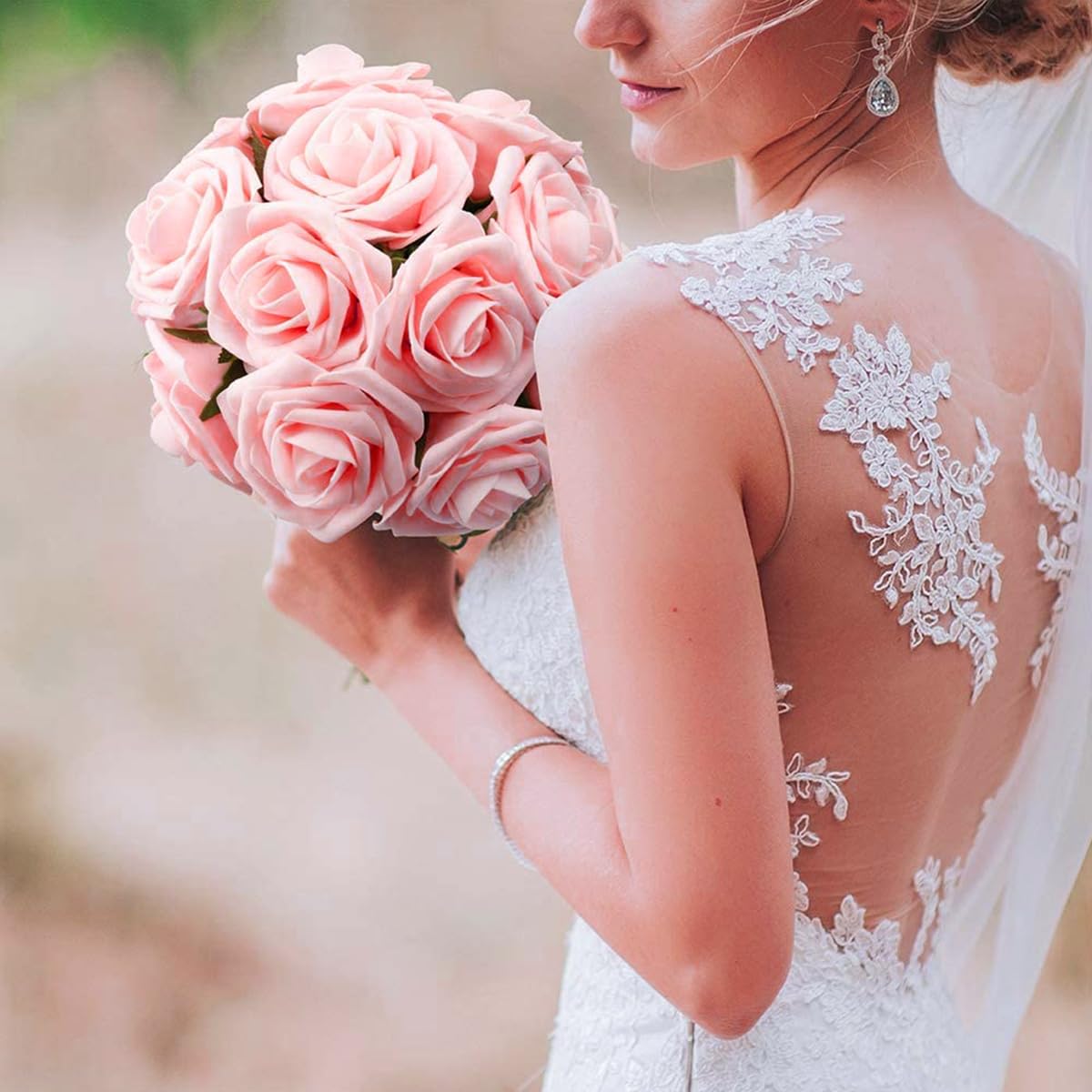 HASTHIP Artificial Roses Box Set for Wedding Bouquets and Home Décor | 25pcs Foam Pink Flowers with Stems