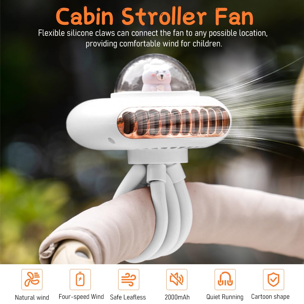 Mini Portable Fan for Stroller and Desk with 2000mAh Rechargeable Battery | 3 Silicone Claws
