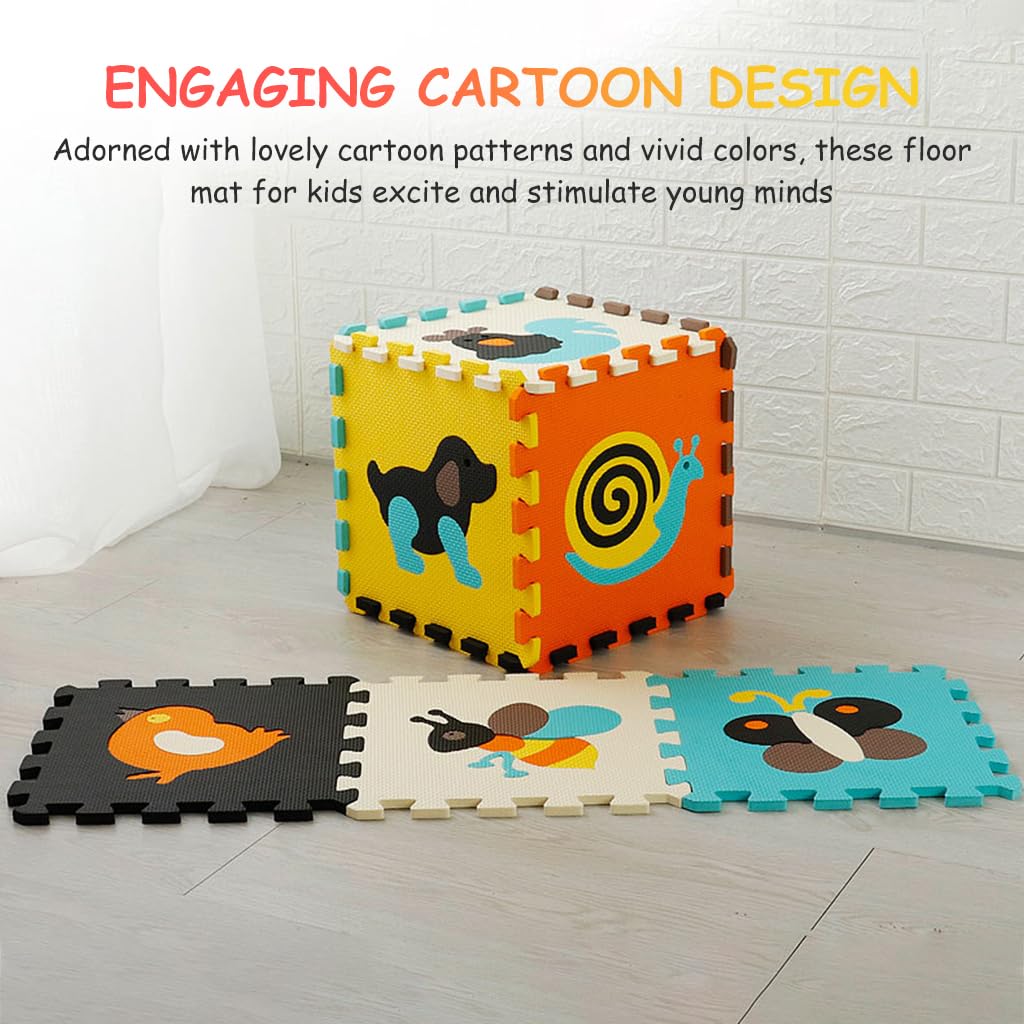 SNOWIE SOFT® Baby Play Mats Cartoon Foam Puzzle Mats Toddlers Playing Mat EVA Soft Puzzle Mat 44.8 inches Floor Foam Puzzle Mats Activity Puzzle Mats for Toddlers Age 6 Months +