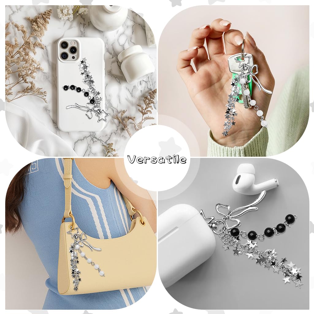 ZORBES Phone Charms for Y2K Style with Metal Star Buckle and Beaded Bow Design | 2Pcs Set