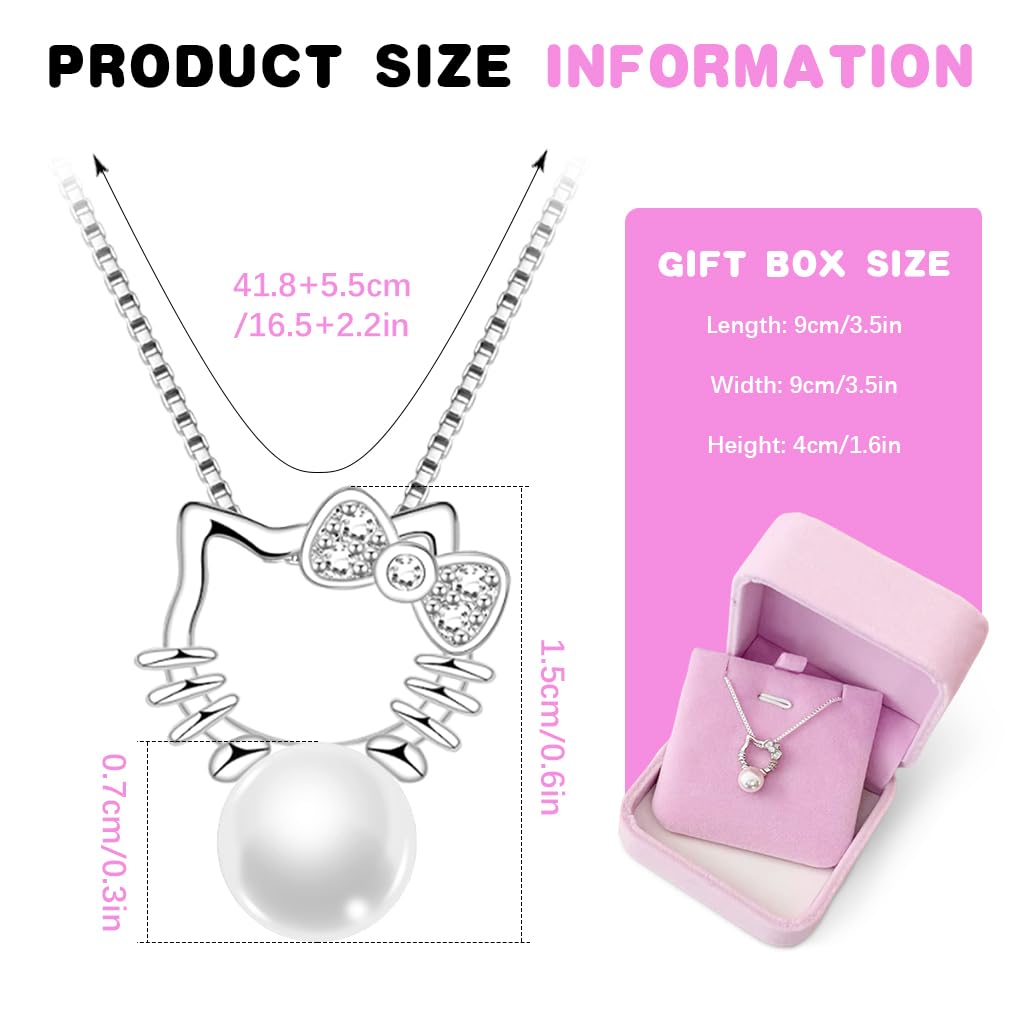 SANNIDHI Hello Kitty Necklace for Women and Girls with Rhinestone Pendant | Velvet Gift Box
