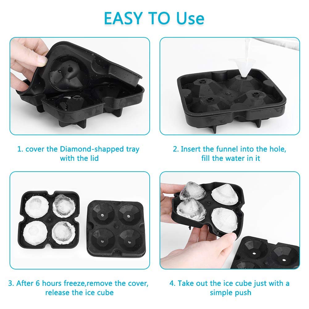 HASTHIP 3D Ice Mold for Whiskey and Cocktails featuring 4 Diamond Cubes 25ml Silicone Tray