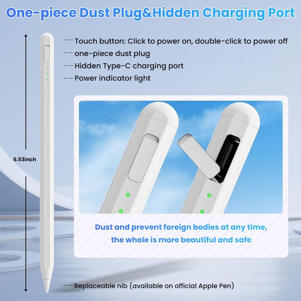 ZORBES Stylus Pen for iPad 11 and 10th Gen with Palm Rejection and Magnetic LED Display | Fast 14min Charging