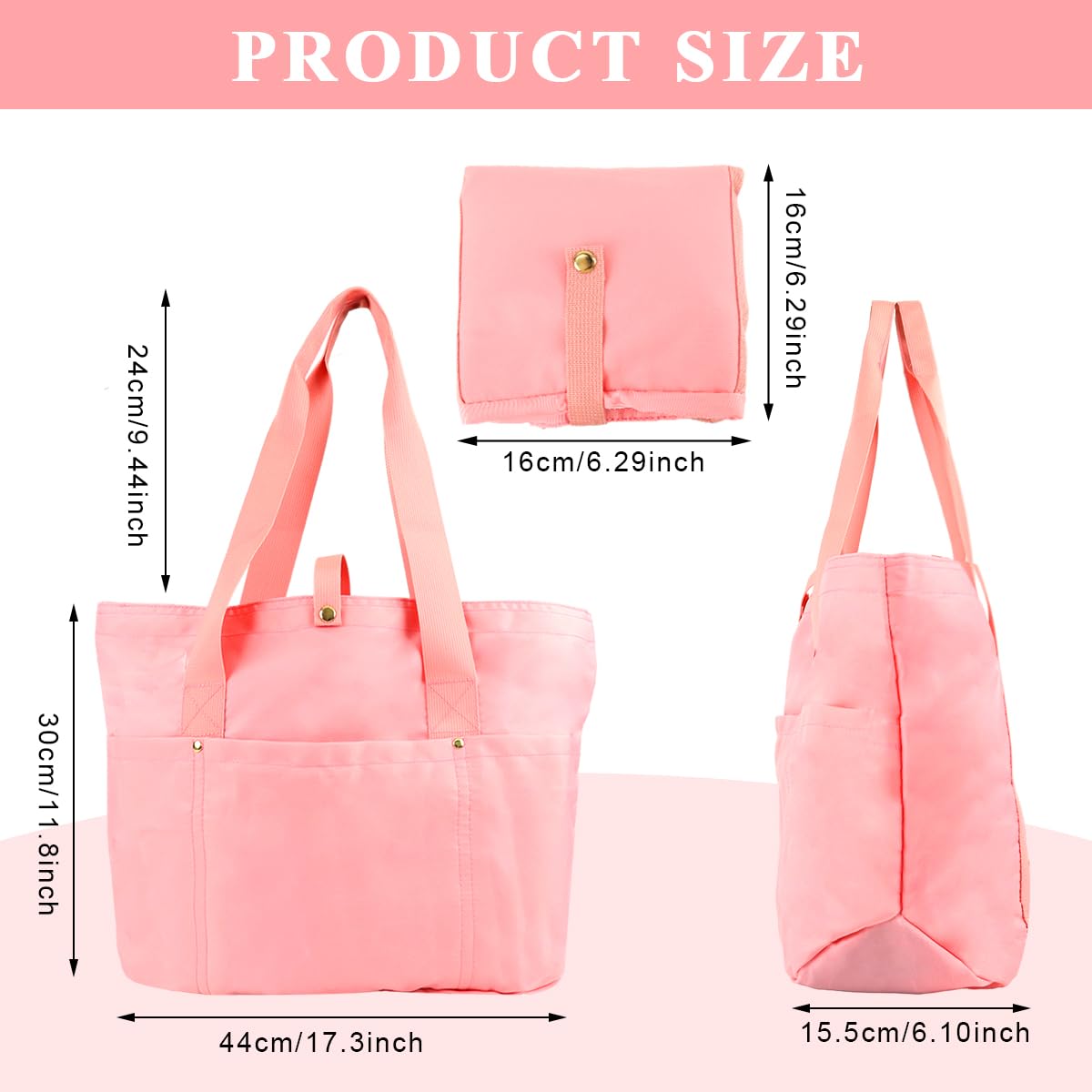 Zibuyu Tote Bag for Women with 20L Capacity and Foldable Design in Pink Polyester | Ideal for Travel, College and Office