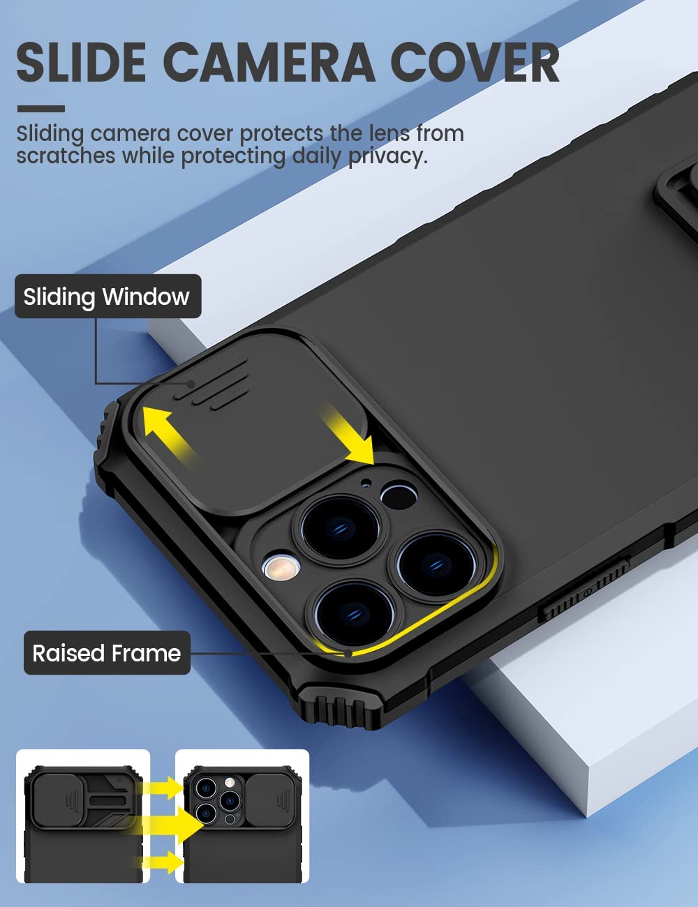 ZORBES Phone Case for iPhone 13 Pro Max 6.7 in with Kickstand and Sliding Lens Cover | Matte TPU Protective Cover