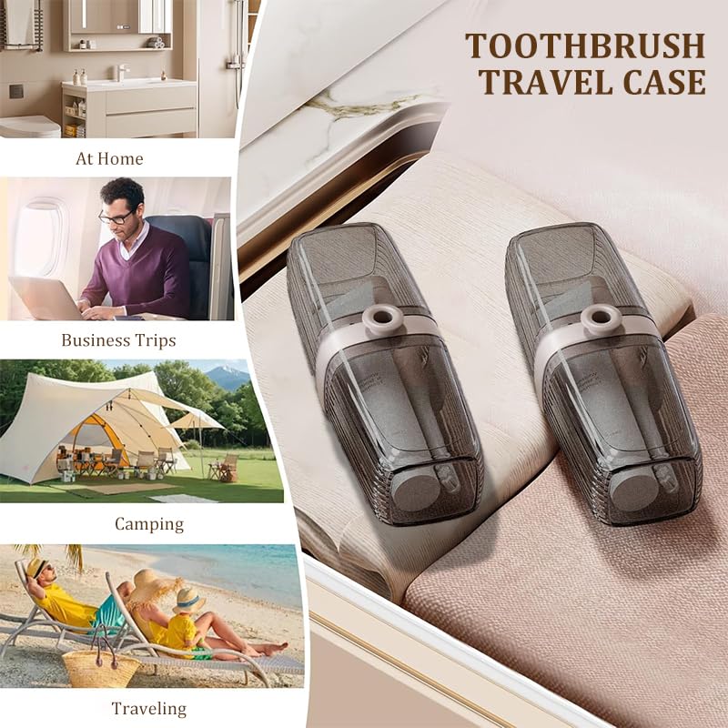 HASTHIP Toothbrush Travel Case for Trips and Camping with 2 in 1 Cup Design | Beige and Clear