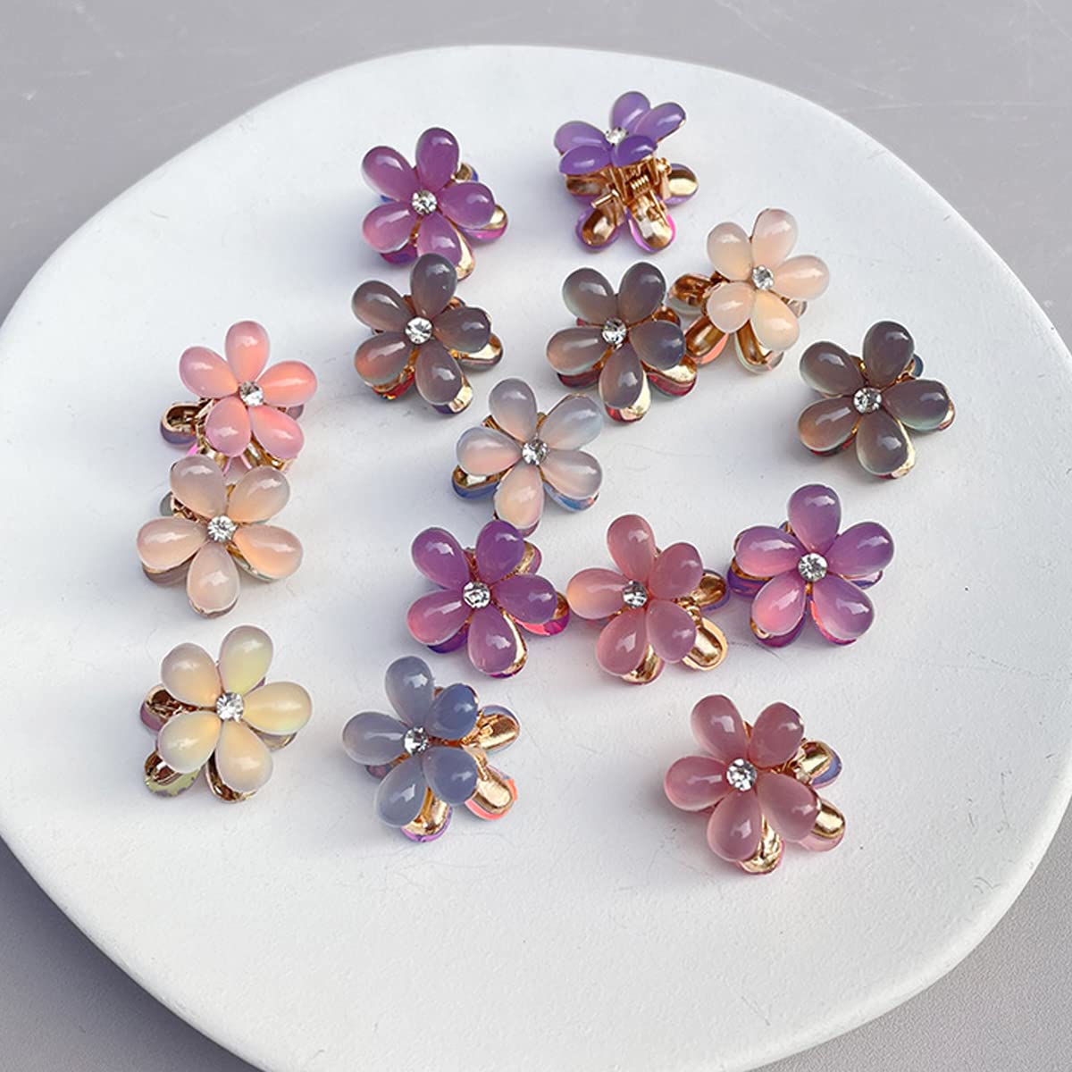 PALAY Mini Hair Clips for Women with Metal Spring Grip and 10PCS Floral Opal Design | Alloy Hair Accessories for Girls