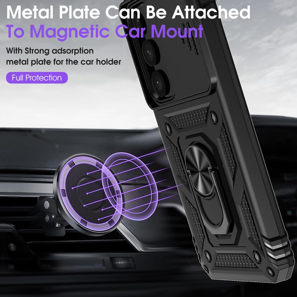 ZORBES Phone Case for Samsung Galaxy S24 Ultra with 360° Magnetic Ring Holder and Sliding Lens Cover | White PC TPU Protection