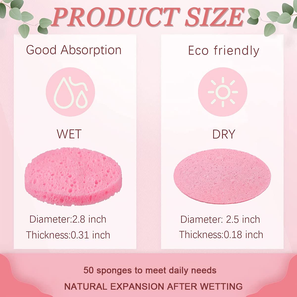 MAYCREATE Compressed Facial Sponges for Cleansing and Exfoliating | 50pcs 6cm Natural Wood Pulp Pads