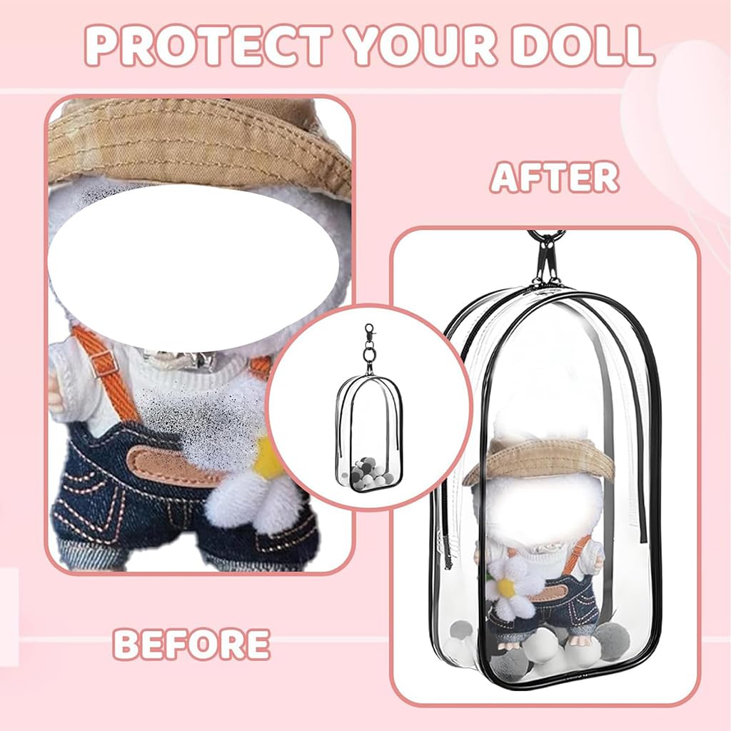 ZIBUYU Figure Display Bag for Medium Dolls with Single Zipper and Keychain 7.7x4.13x2 Clear