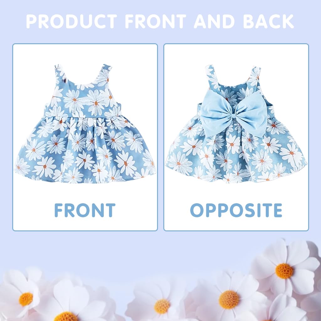 SNOWIE SOFT® Baby Girls Dress Straw Hat Set Summer Baby Girls Dress Blue Daisy Print Bow Girls Dress for Baby Girls 24-36 Months Birthday Gift for Baby Girls