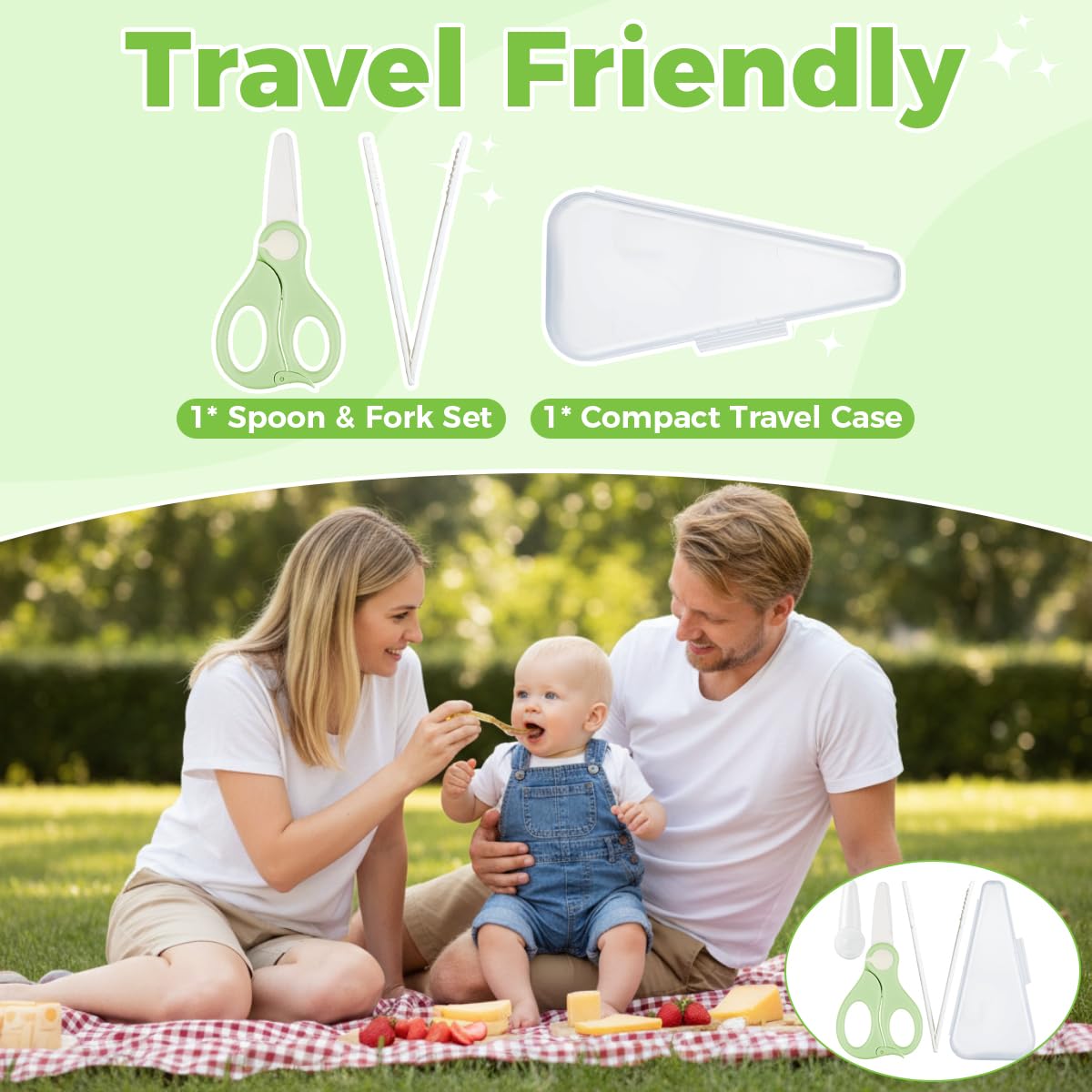 SNOWIE SOFT Baby Food Scissors for Safe Feeding with Safety Lock and Ceramic Blades | Includes Anti Slip Tongs and Storage Case