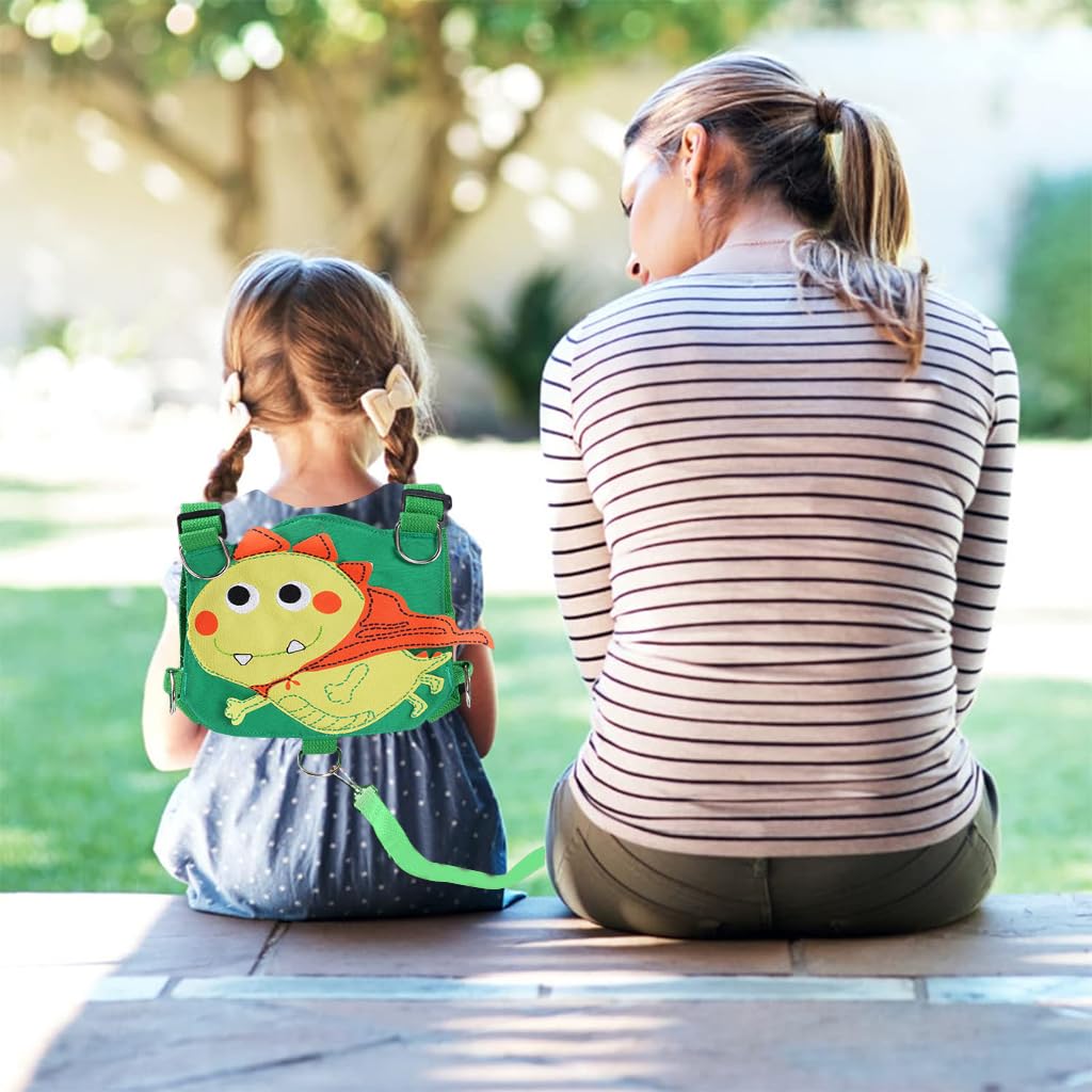 SNOWIE SOFT Baby Walking Harness for Toddlers with 2 m Leash featuring 5 Metal Rings | Green Dinosaur Design