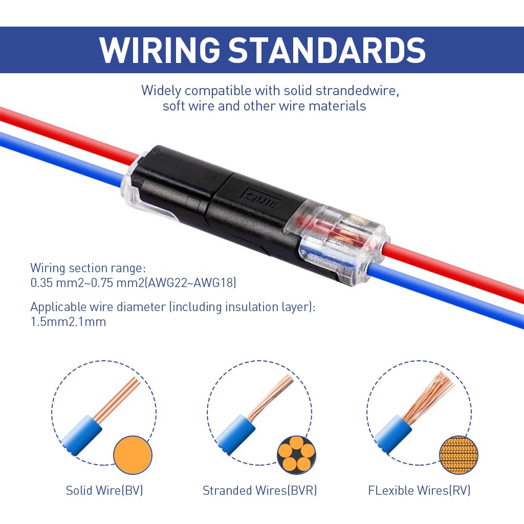 Serplex® 24Pcs Wire Connectors Insulated Wire Connectors Cable Connectors No Need of Stripping Wire Universal 2-Pin Cable Connector Plugs 18-24AWG Cable Connectors for Lighting Fixtures, Appliances