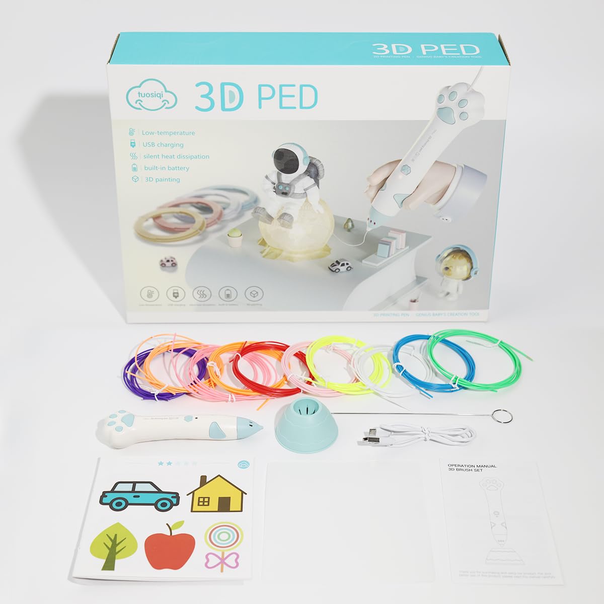 PATPAT 3D Pen for Kids with 20m Color Filament and USB Rechargeable Cat Paw Design | Educational Drawing Toy