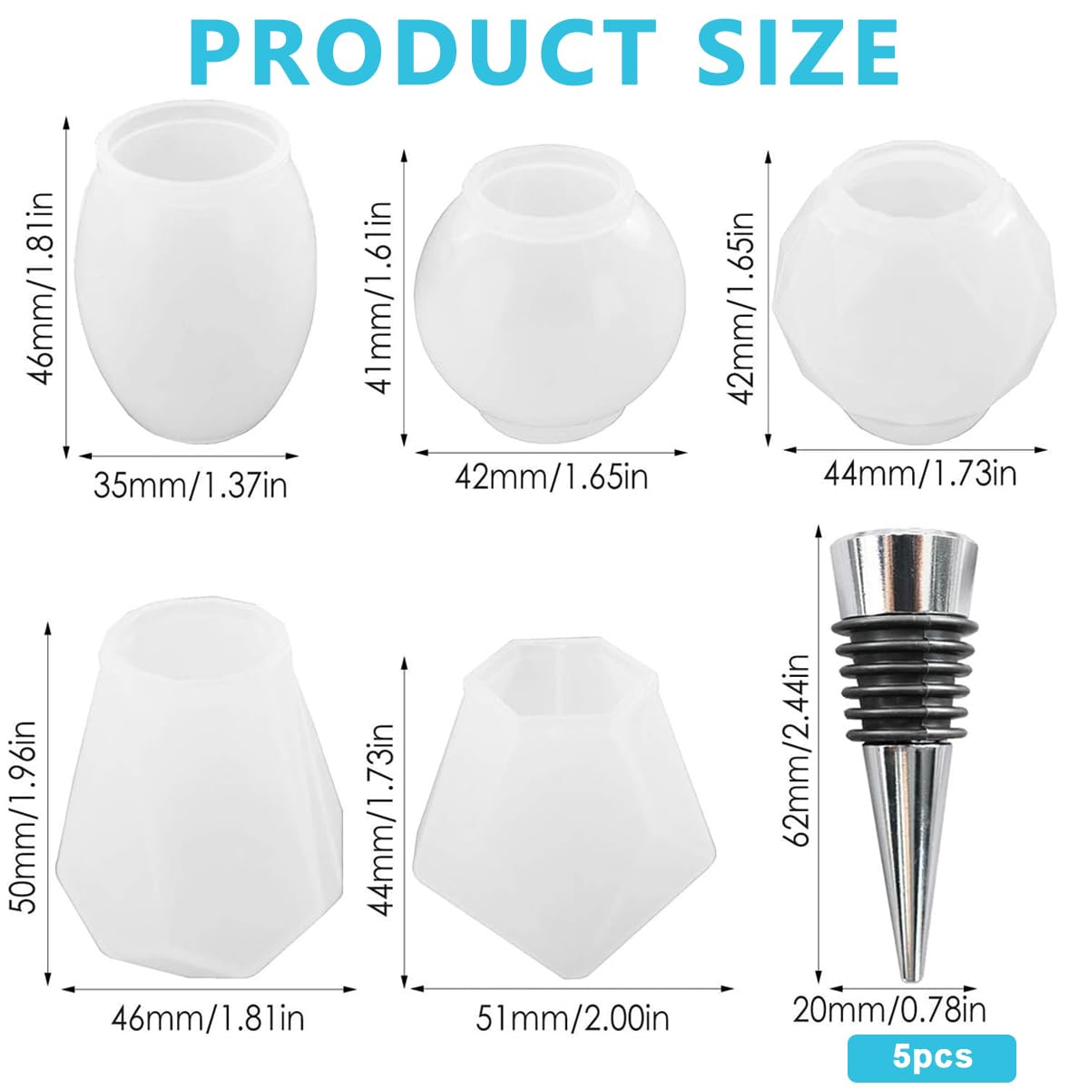 HASTHIP Wine Stopper Resin Molds for DIY Craft Gifts with 5 Silicone Shapes and Stoppers