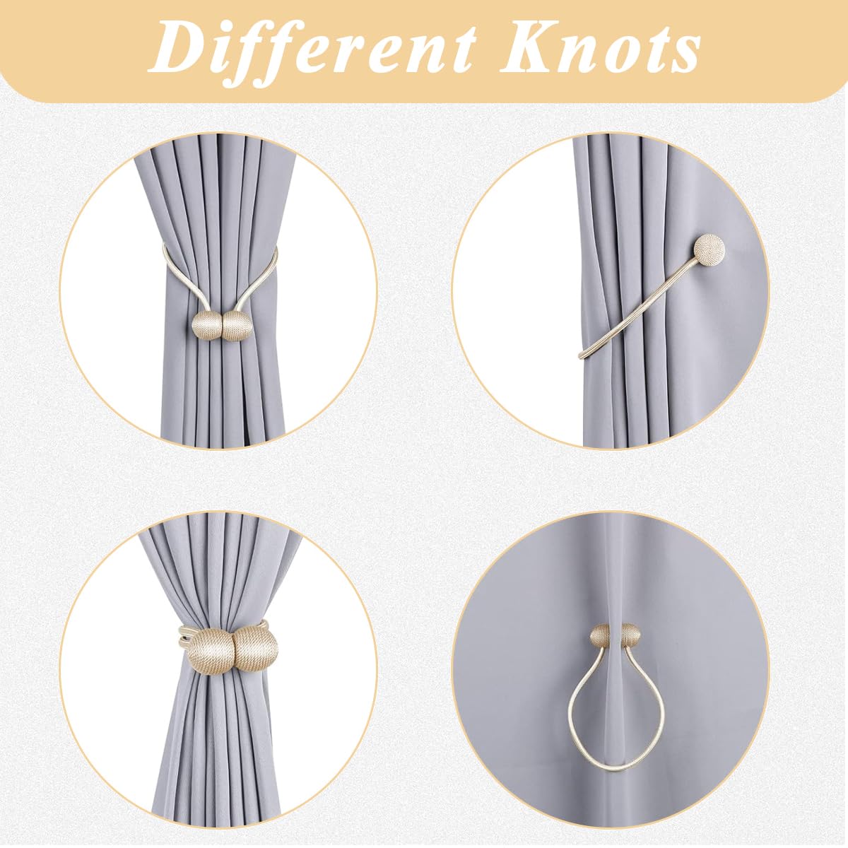 HASTHIP Magnetic Curtain Tiebacks for Home and Office with Strong Nickel Magnet | 16in Rope Combo Pack of 6