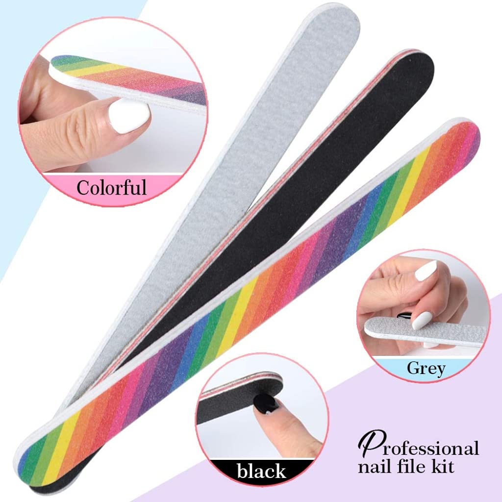 MAYCREATE Nail Files Set for Home and Salon Use with 3 Double Sided 100/180 Grit Tools | Includes 4 Step Buffer Block and Mini Nail Brush