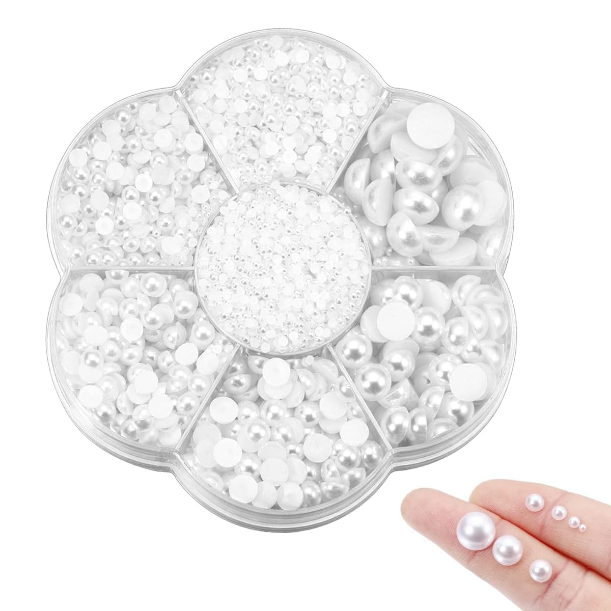 MAYCREATE Nail Pearls Kit for Art and DIY Crafts with 5800 pcs 7 Sizes White Flatback Beads