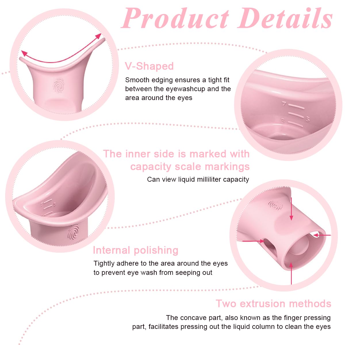 MAYCREATE® Eye Wash Cup Silicone Eye Cups for Eye Wash, Hanging Reusable Eye Cleaning Cup, 8ml Portable Eye Rinse Cup Squeeze Eye Care Cup with Scale - Pink