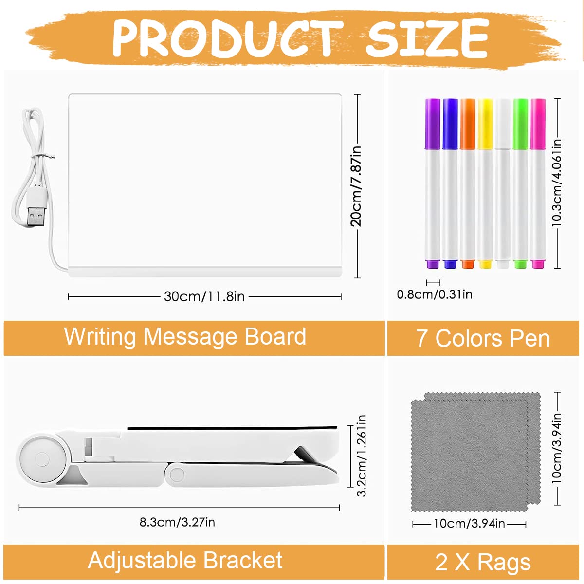 Climberty 3D Acrylic Writing Board for Messages and Schedules with 7 Color Pens 11.8 x 7.9 in | USB LED Light Up Rewritable Design