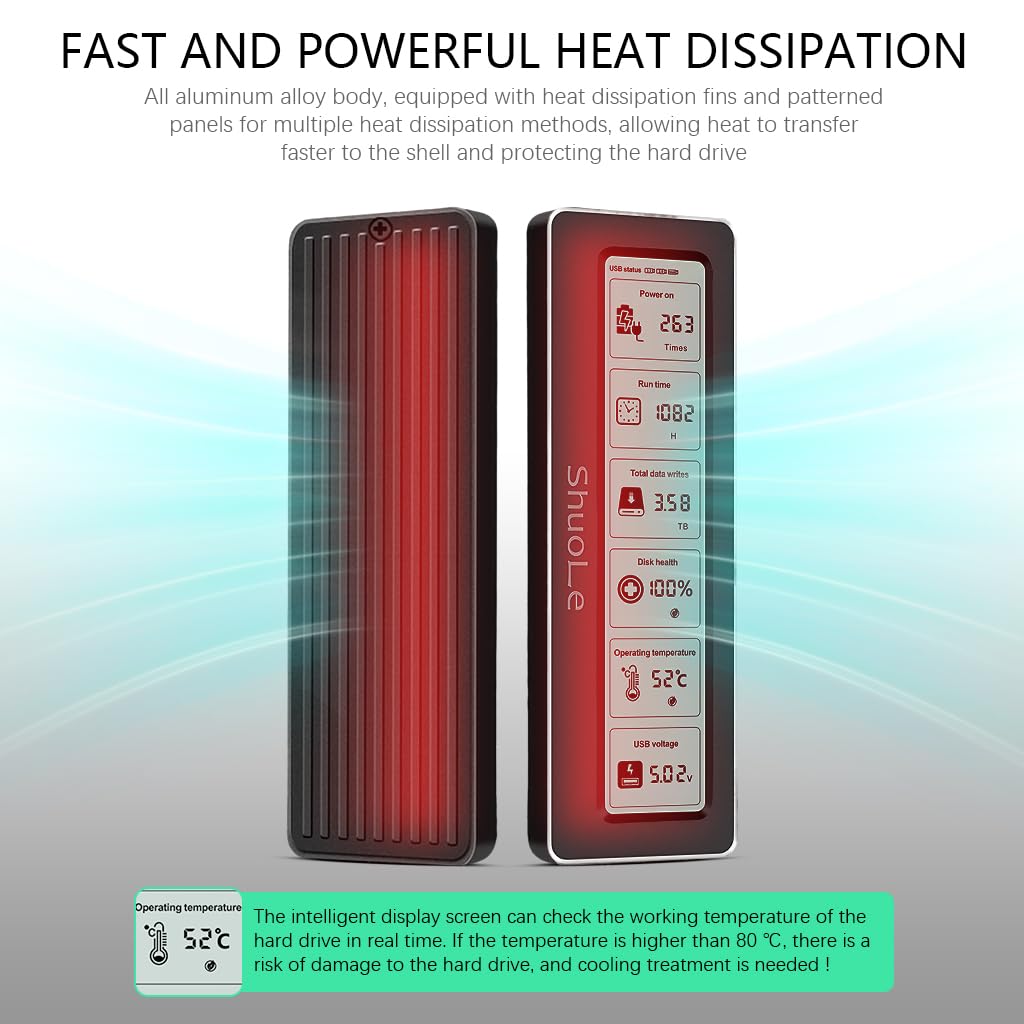 Zorbes M.2 NVMe SATA SSD Enclosure with LCD Display and 10Gbps USB 3.2 Gen 2 Speed