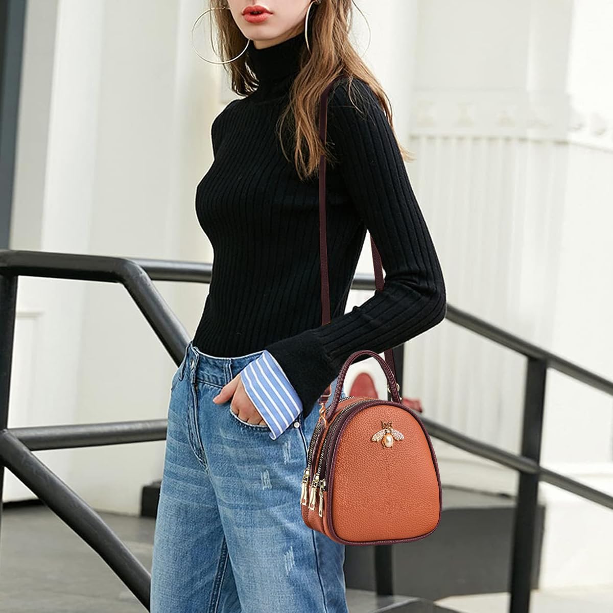 PALAY Sling Bag for Women 15 x 10 x 18.5 cm with Multi Layer Design and PU Leather | Crossbody Shoulder Bag for Travel and Daily Use