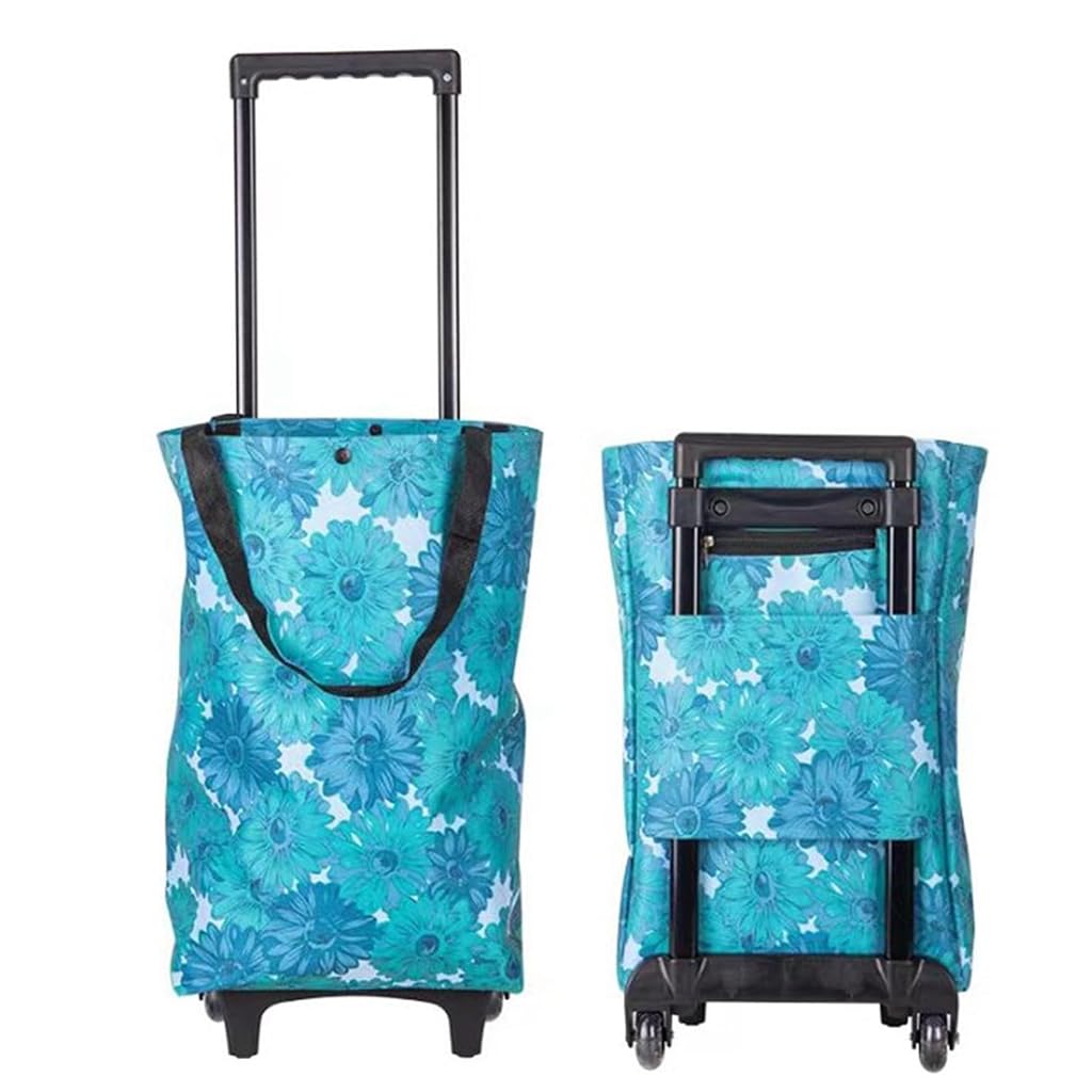 HASTHIP Portable Shopping Cart for Groceries with Wheels and Telescopic Handle | Foldable Waterproof Floral Bag