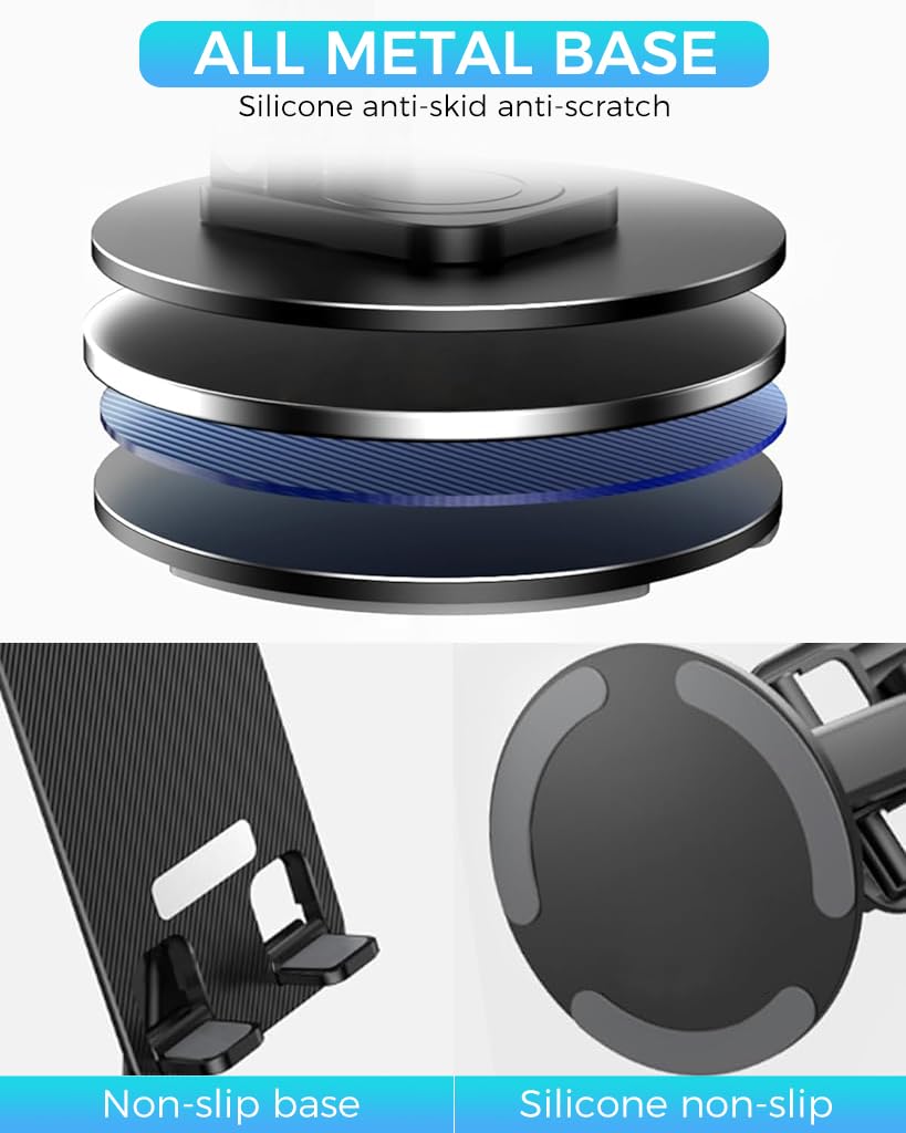Verilux Aluminum Mobile Stand for Table with 360° Rotatable Design and 4.45 in Adjustment | Foldable Holder for iPhone and Samsung
